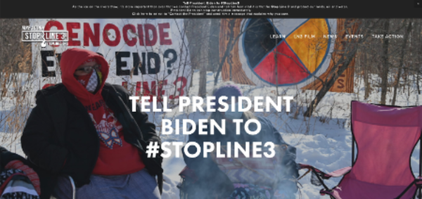 Poster saying Tell President Biden to Stop Line 3